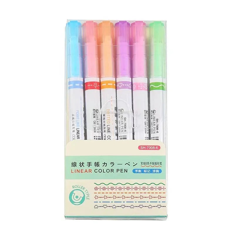 Plastic case containing a set of creative curve roller pens for outline drawing and journaling.