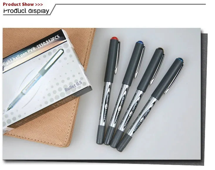Pack of 12 water-based quick-drying signature pens with 0.5mm fine tips in assorted ink colours.