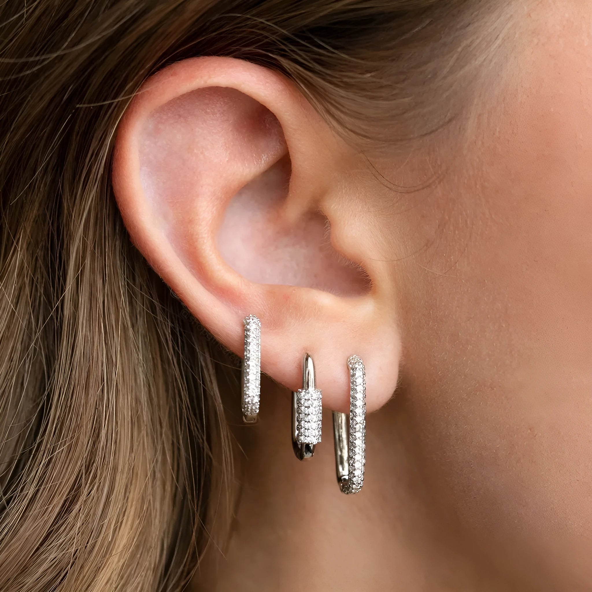 Geometric copper ear clip set with micro inlaid zircon detailing in gold and white colour options