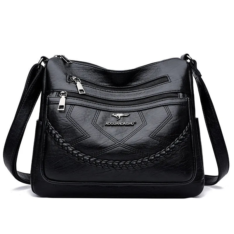 Soft PU leather women's shoulder bag in blue colour with crossbody strap
