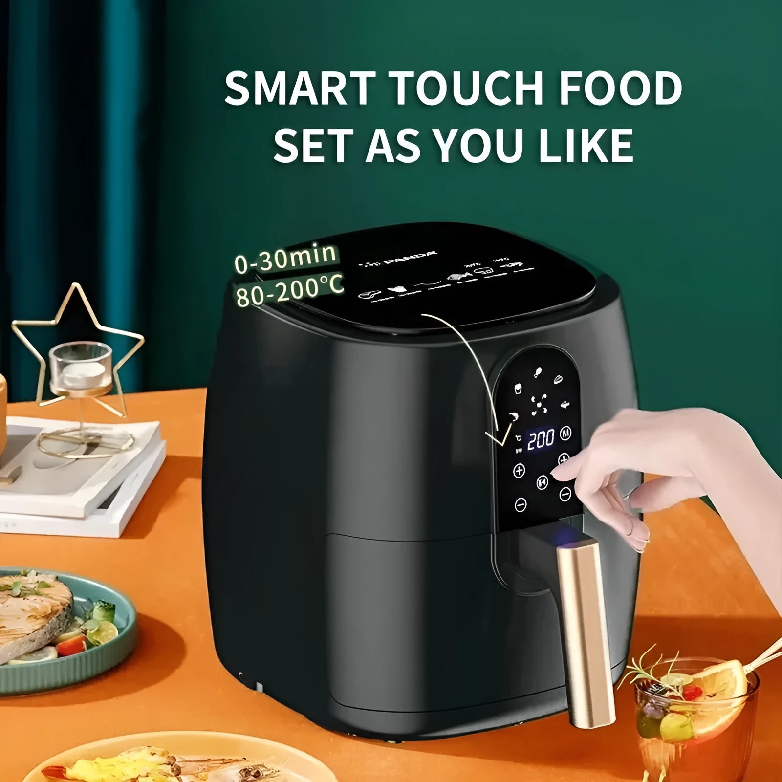 Home Fashion black plastic air fryer with touch screen controls and 4.5-6L capacity