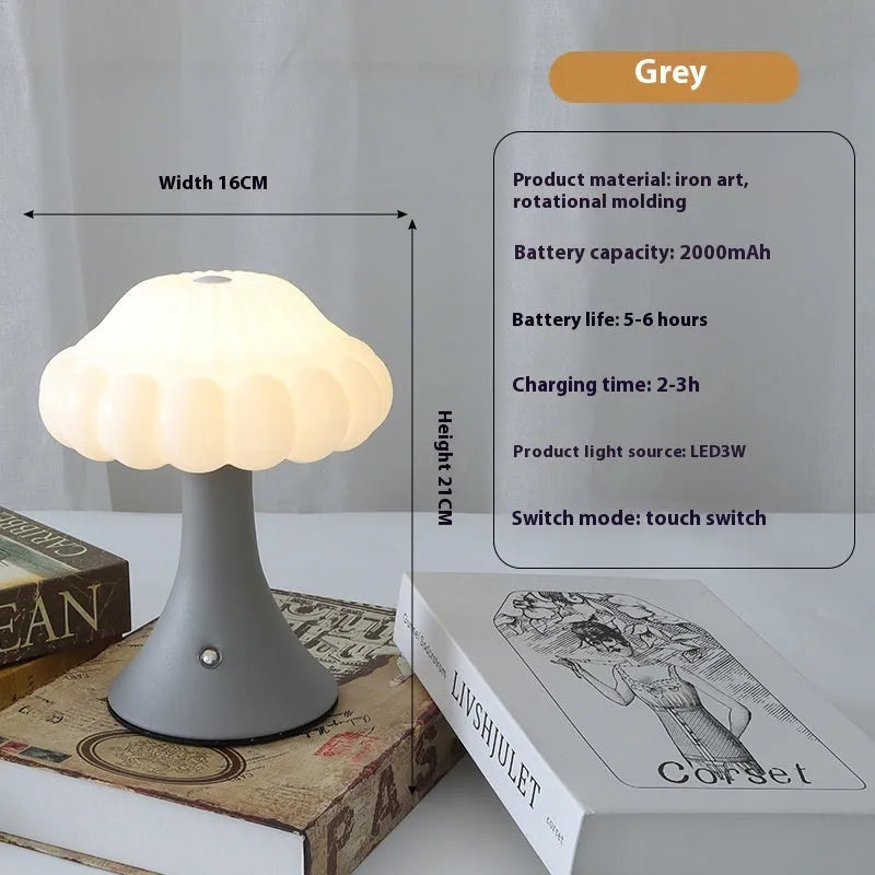 Wood grain mushroom-shaped night light with touch control and USB charging