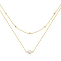 S925 sterling silver double layer pearl necklace with twin accents in gold plating