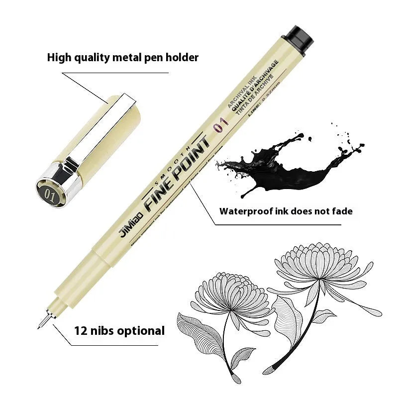 Waterproof needle pen with syringe cartoon design for drawing and writing
