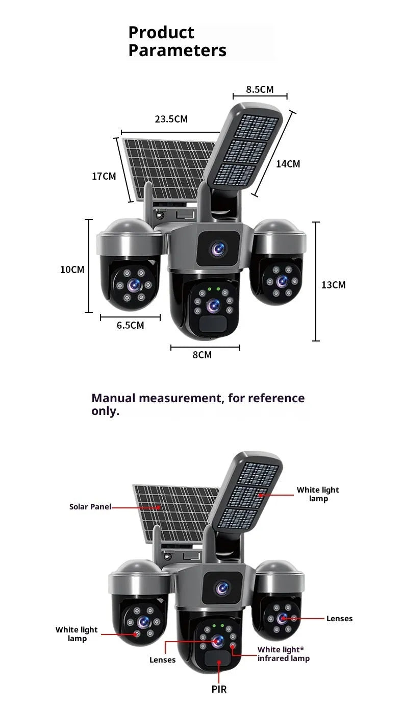 4G solar outdoor camera with full-colour night vision and two-way voice, 2.5 inch black ball ABS plastic housing