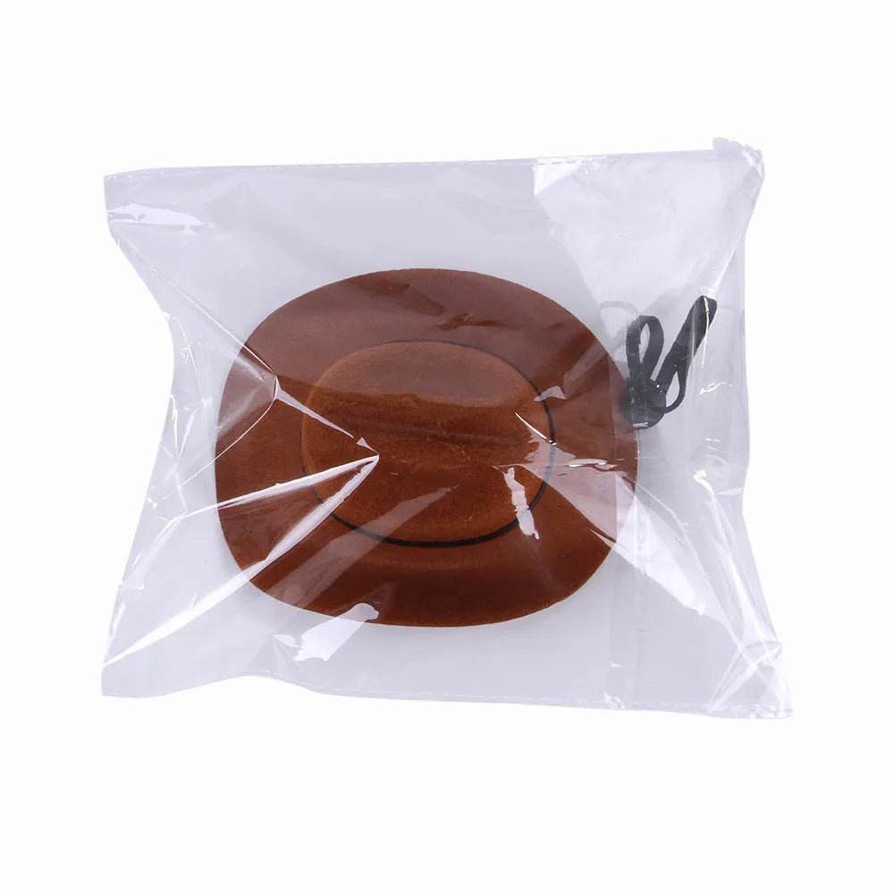 A brown adjustable cowboy hat for a dog or cat on a white background.