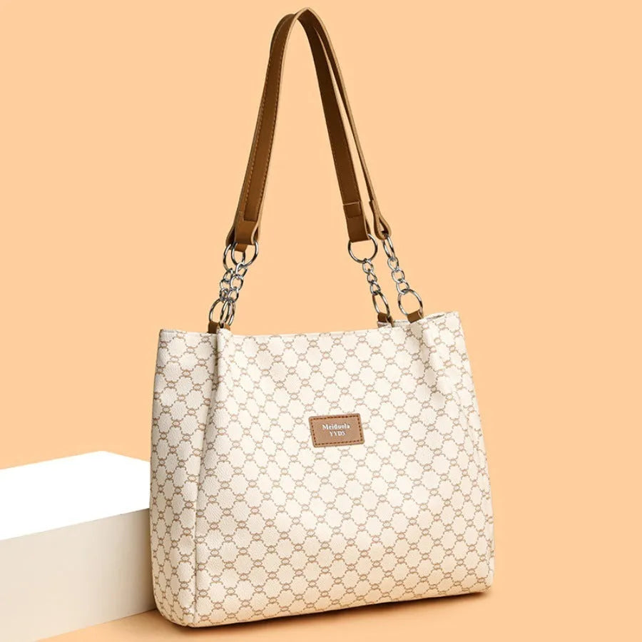 Retro women's PU leather handbag in brown, grey or white with polyester lining