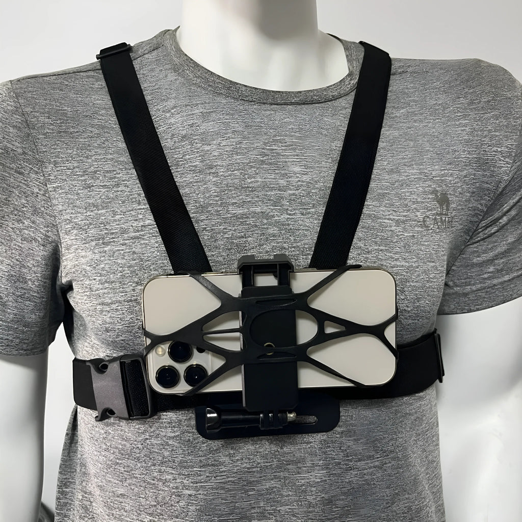 Chest fixation phone holder with plastic elastic band for sports hands-free recording