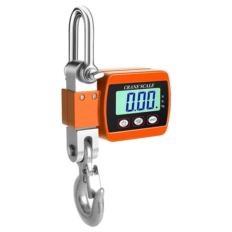 Digital hook scale with electronic display showing weight measurement