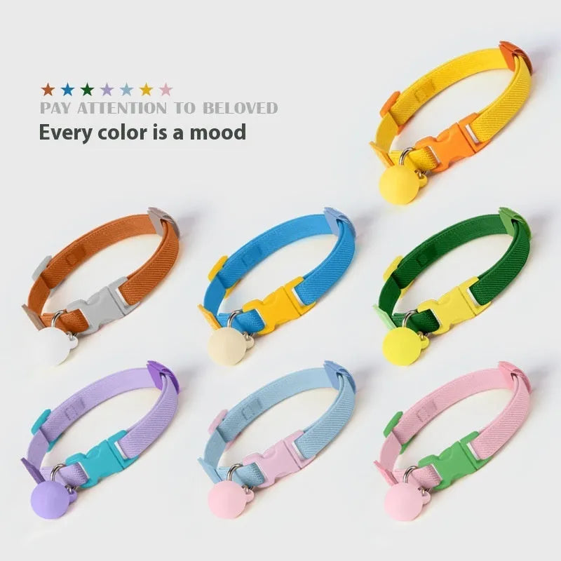 Yellow high elasticity polyester dog collar for small dogs on a white background.