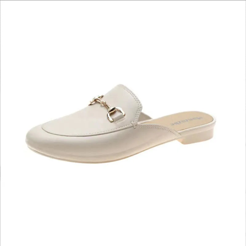 Women's PVC closed toe half slippers with buckle fastening in milky white, black or brown colours