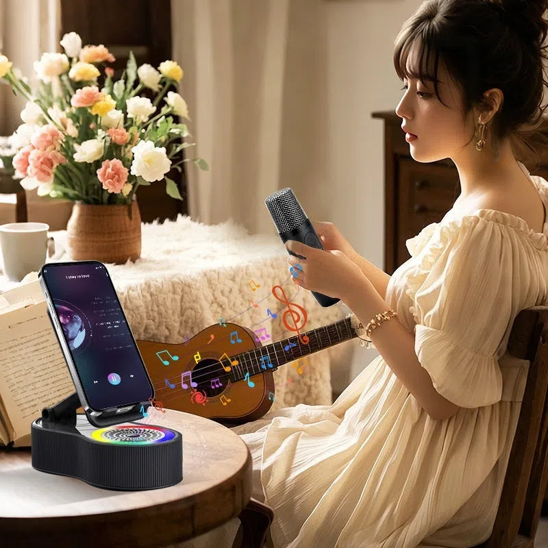 5-in-1 rotating adjustable phone stand power bank Bluetooth speaker with microphone in black