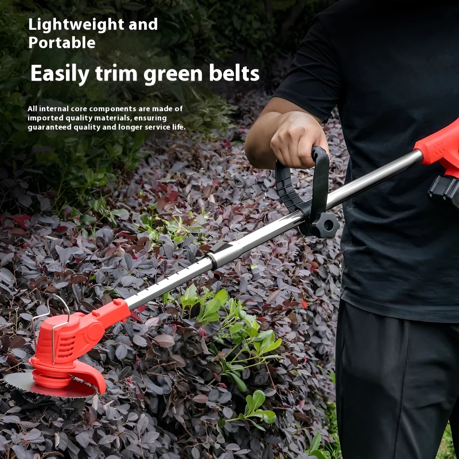 Handheld portable weeding machine with bare metal body in choice of colours.