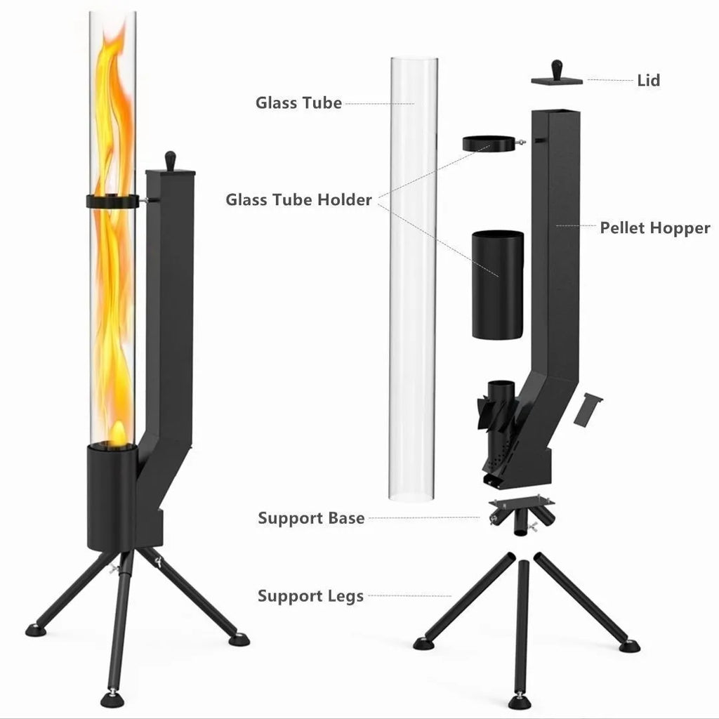 Vertical cast iron wood burning rocket furnace heating stove for courtyard decoration and heating.