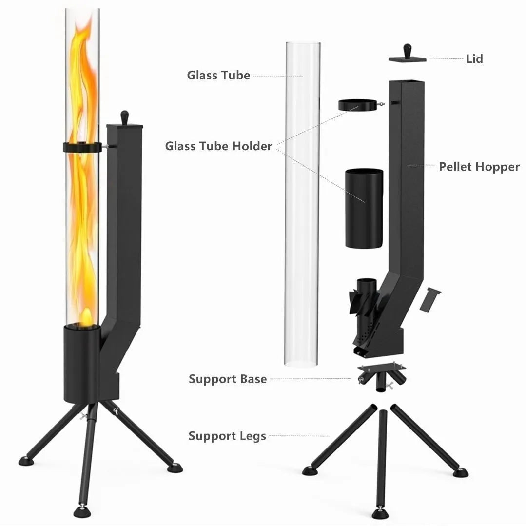 Vertical cast iron wood burning rocket furnace heating stove for courtyard decoration and heating.