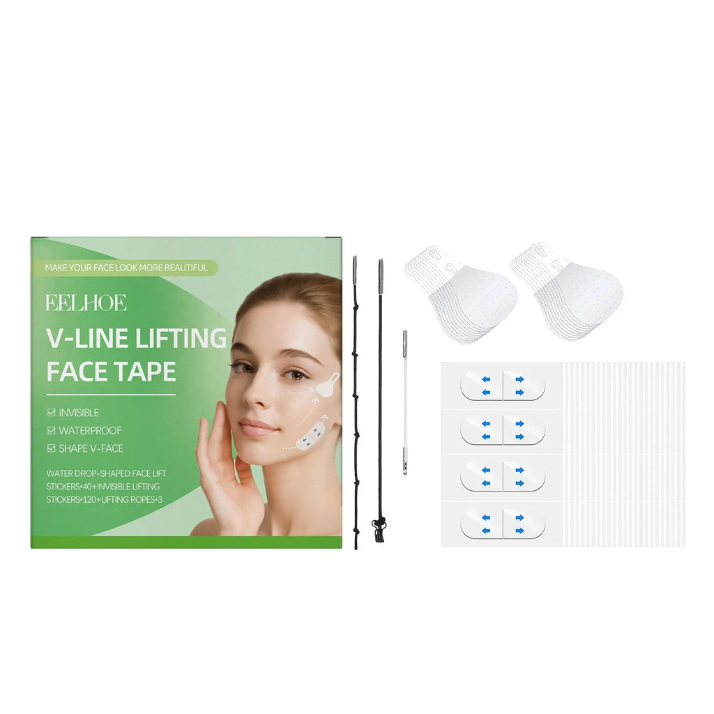 Invisible face lift tape kit with collagen and hyaluronic acid ingredients for facial contouring
