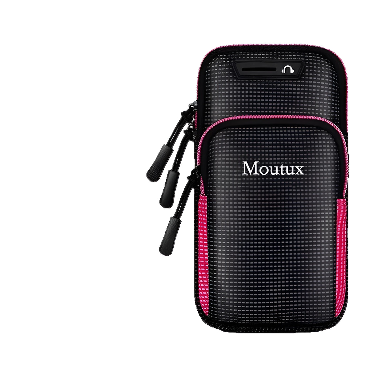 Unisex waterproof anti-theft arm bag for running, shown in black gray with arm strap