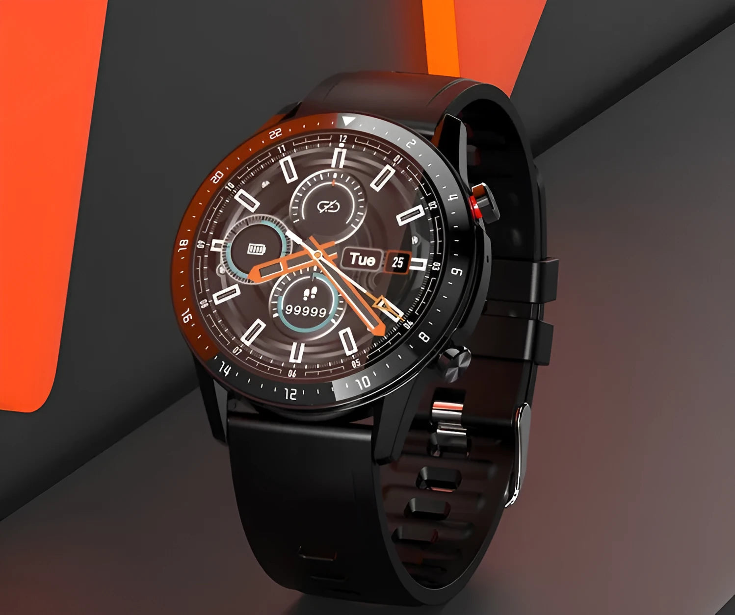 Alloy Bluetooth smart watch with wrist strap on display, showing the 1.3-inch screen in black colour.