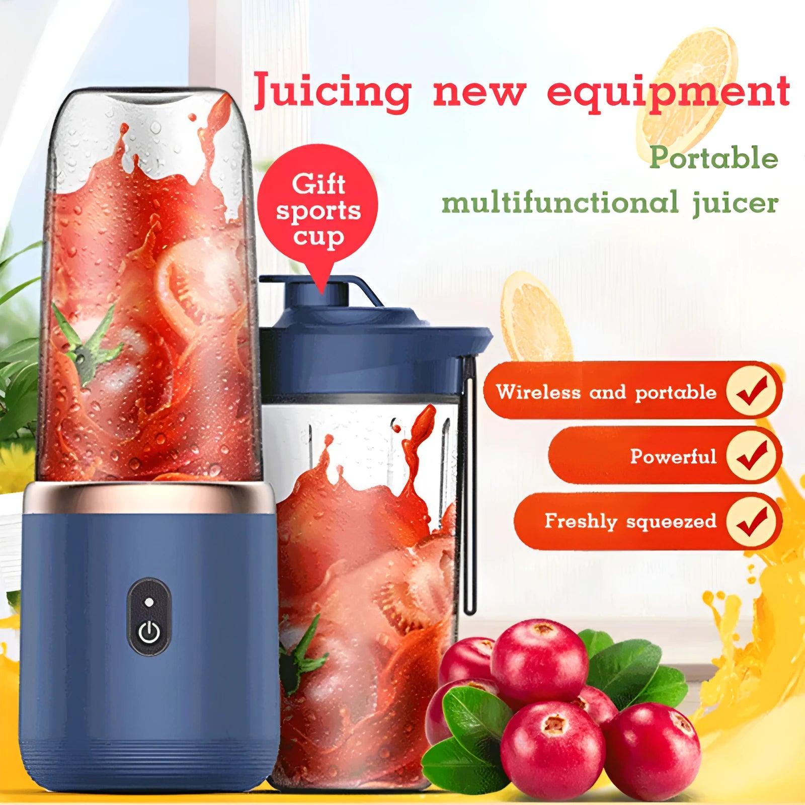 Tunisian dark blue portable USB blender juicer with six blades and plastic body