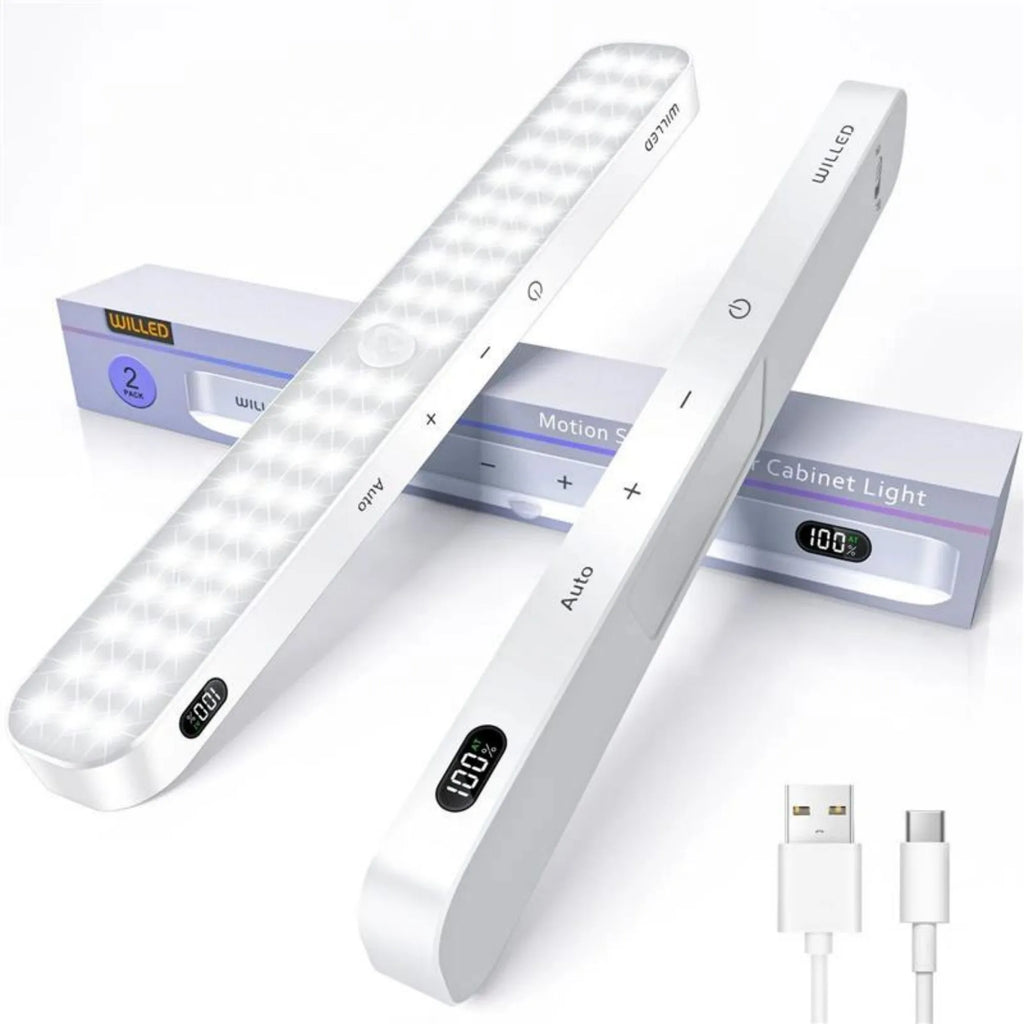 White motion sensor cabinet light with battery display screen, available in 1m to 5m lengths for household use