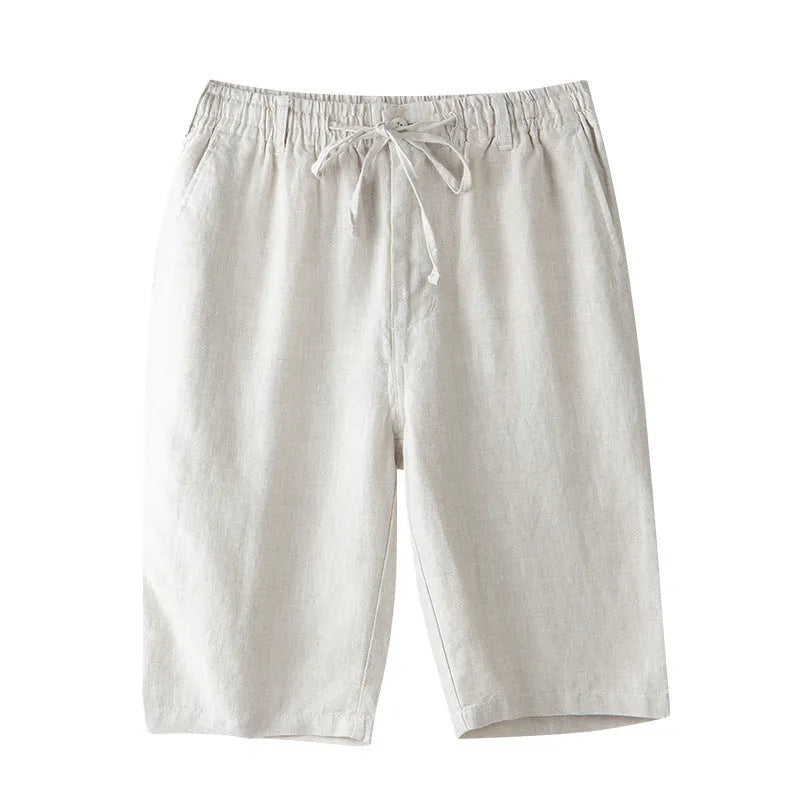 Men's loose fit linen casual trousers in a straight leg style, shown in multiple colour options