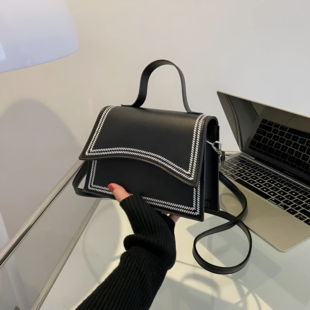 Urban simple PU crossbody flap bag with sewing line detail available in black, brown, and white