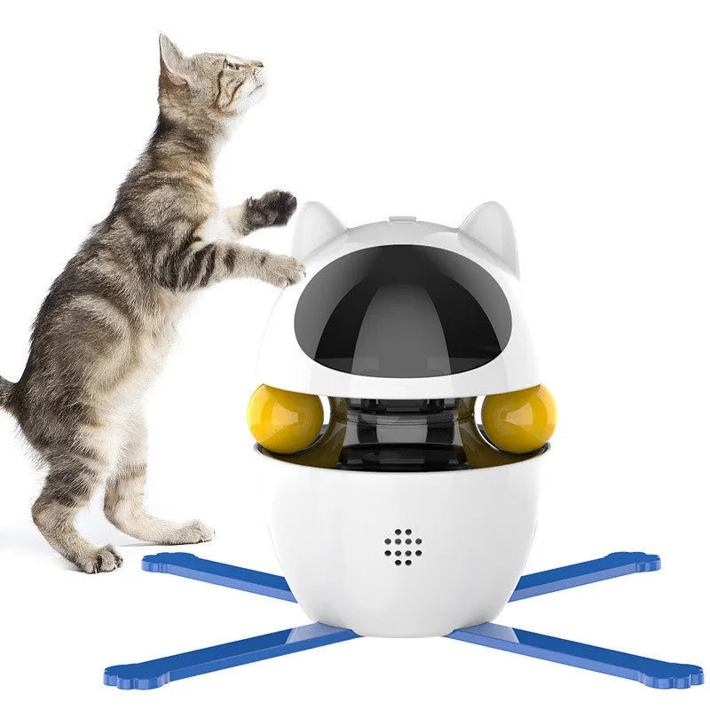 Automatic cat toy set with smart stick and spill ball in apricot colour, with telescopic rod and base bracket