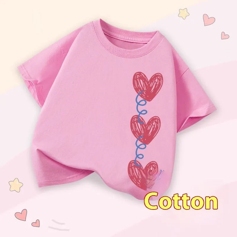 Girls' cotton round neck short sleeve t-shirt with cartoon print available in multiple colours for height 100-160cm