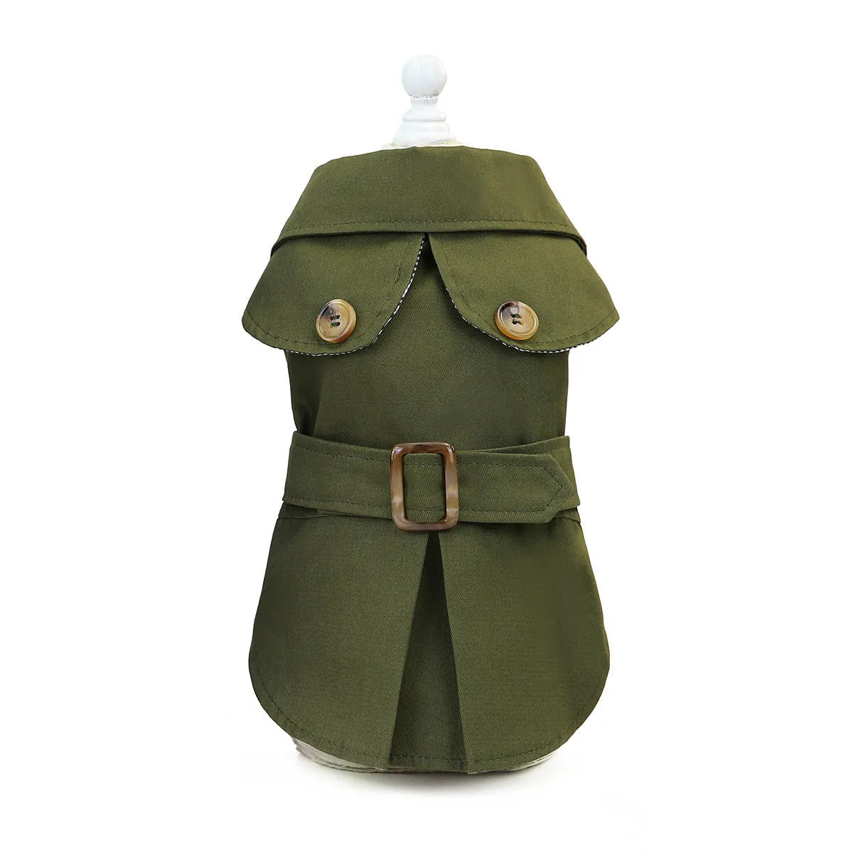 Three-colour windbreaker dog coat for small dogs in blue, green, or khaki, sizes S to XXL.