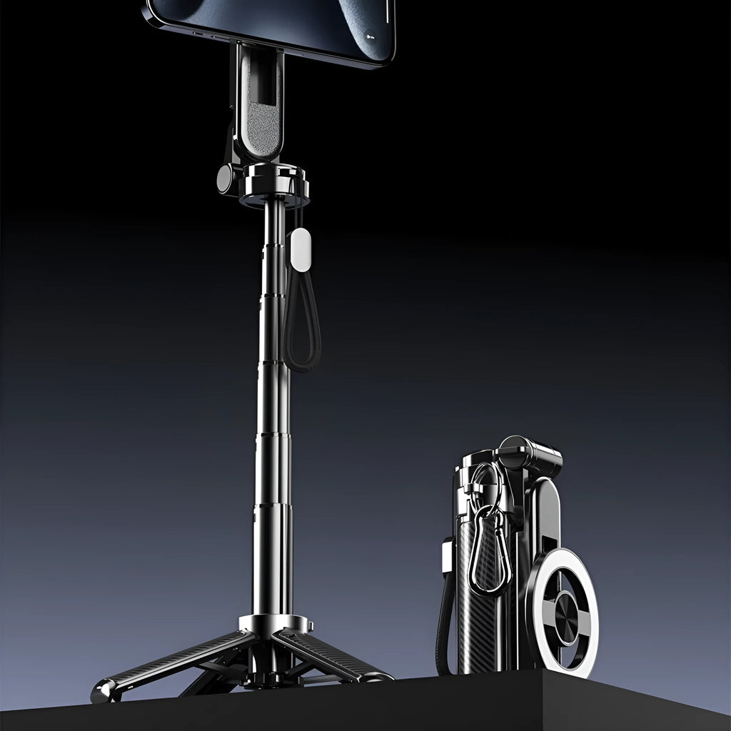 T20C mini magnetic selfie stick with Bluetooth handle and alloy body for universal smartphone use