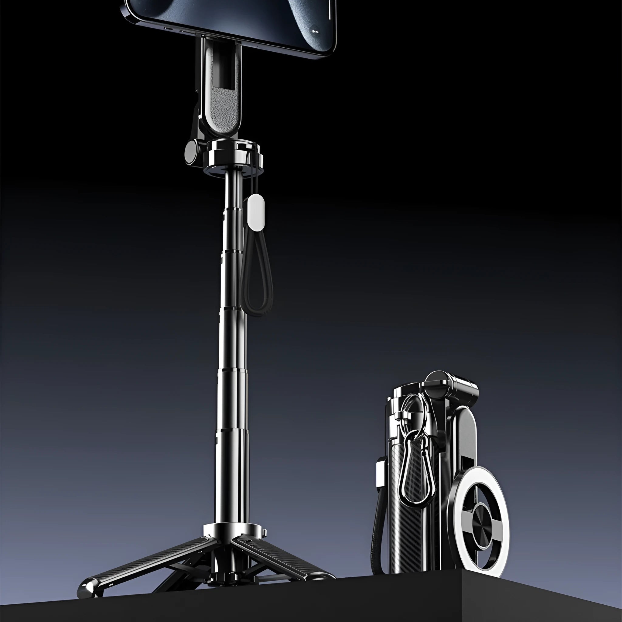 T20C mini magnetic selfie stick with Bluetooth handle and alloy body for universal smartphone use