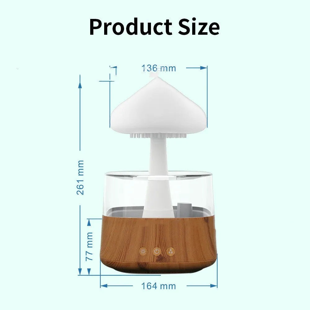 Ultrasonic atomizing humidifier with wood grain finish and seven colour light for household use up to 40 square metres