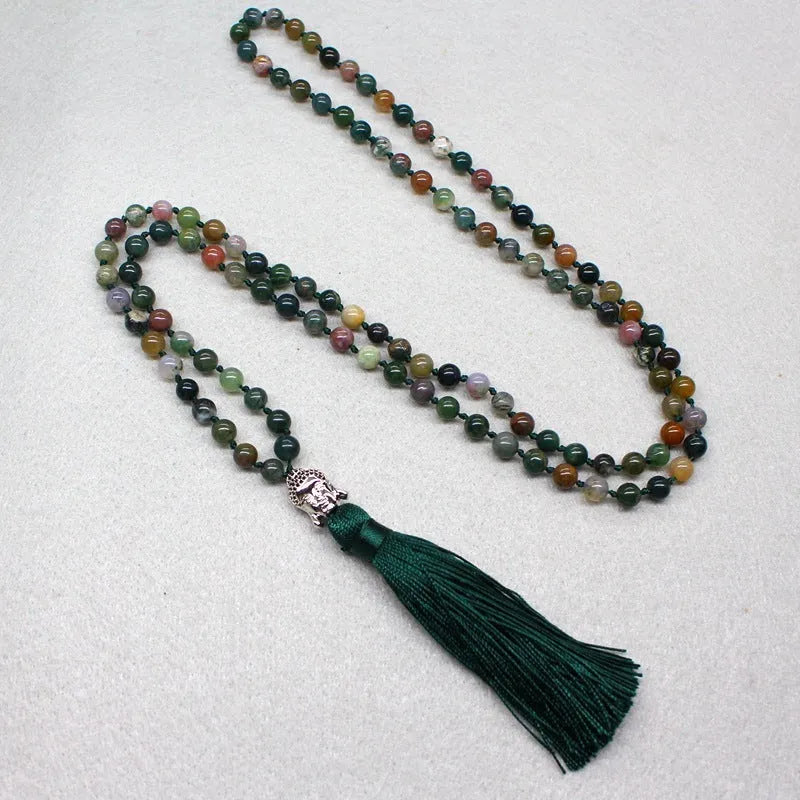India agate beads necklace with 108 geometric 6mm beads for blessing and meditation use