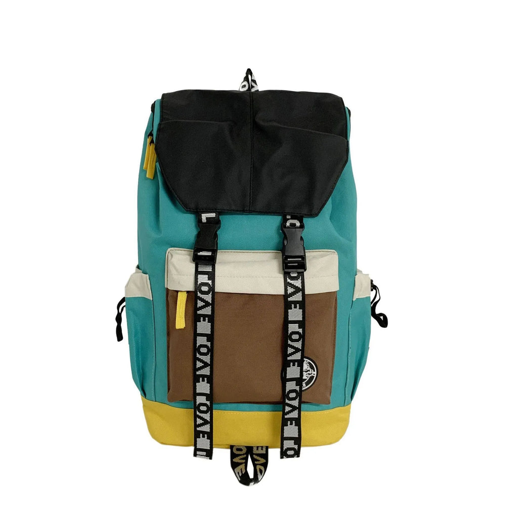 Oxford cloth backpack in black, green, or red colours showing handheld and shoulder straps.