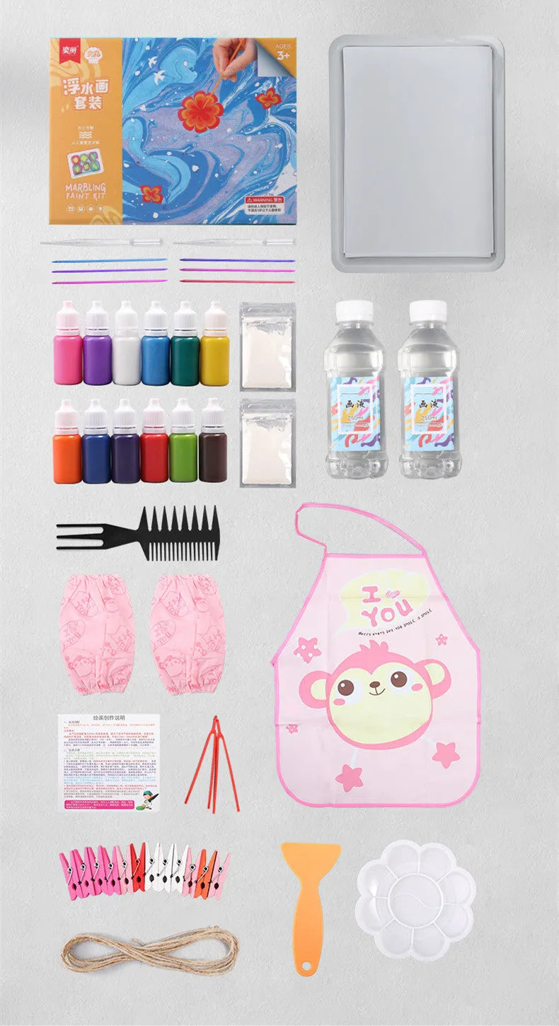 Hand painted doodle educational toys floating painting gouache art set with pigment tubes and drawing paper