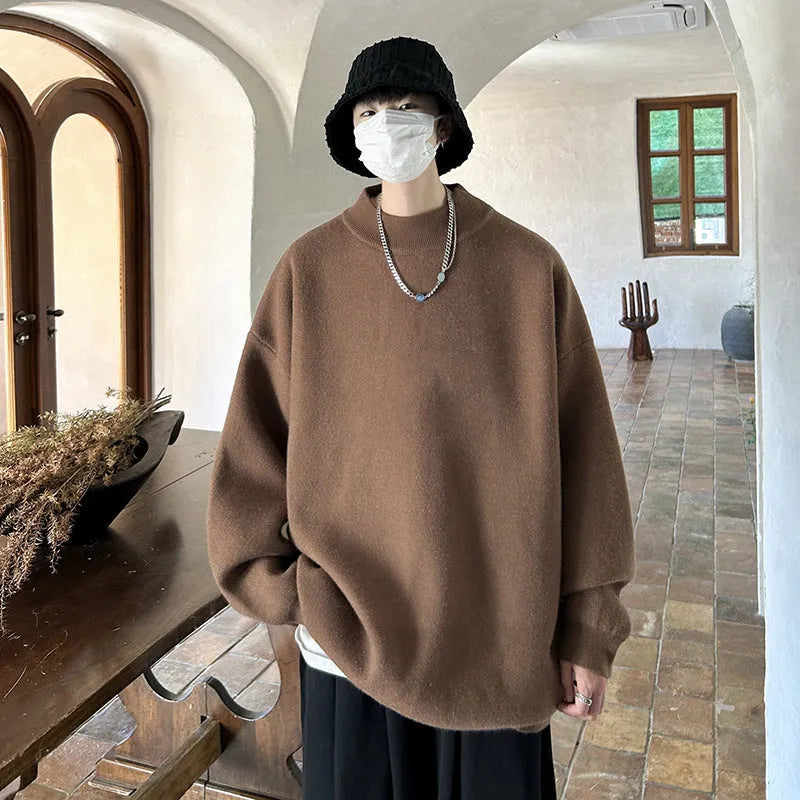 Men's loose fit round neck polyester sweater in multiple colour options