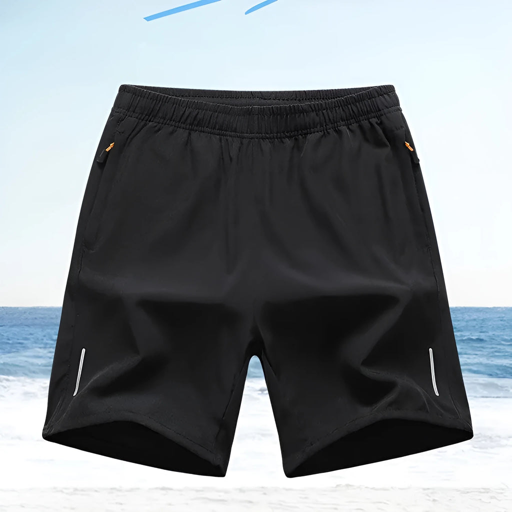Men's summer athletic shorts in thin polyester, straight leg, available in five colours and sizes S to 2XL