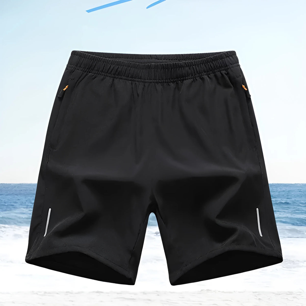 Men's summer athletic shorts in thin polyester, straight leg, available in five colours and sizes S to 2XL