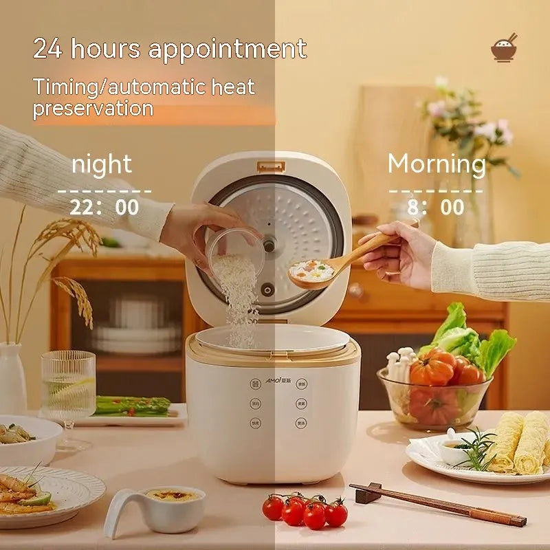Beige or white 3L rice cooker with black crystal inner pot and six function controls
