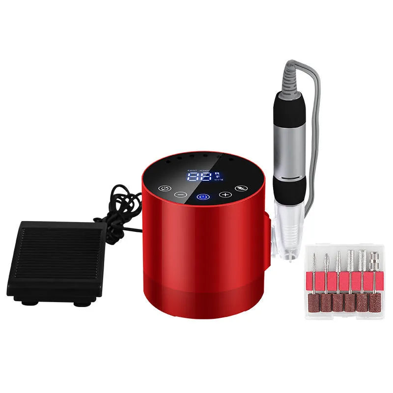 3500RPM nail sander in red with six sander heads and a sander pen, ABS material, for dead skin removal