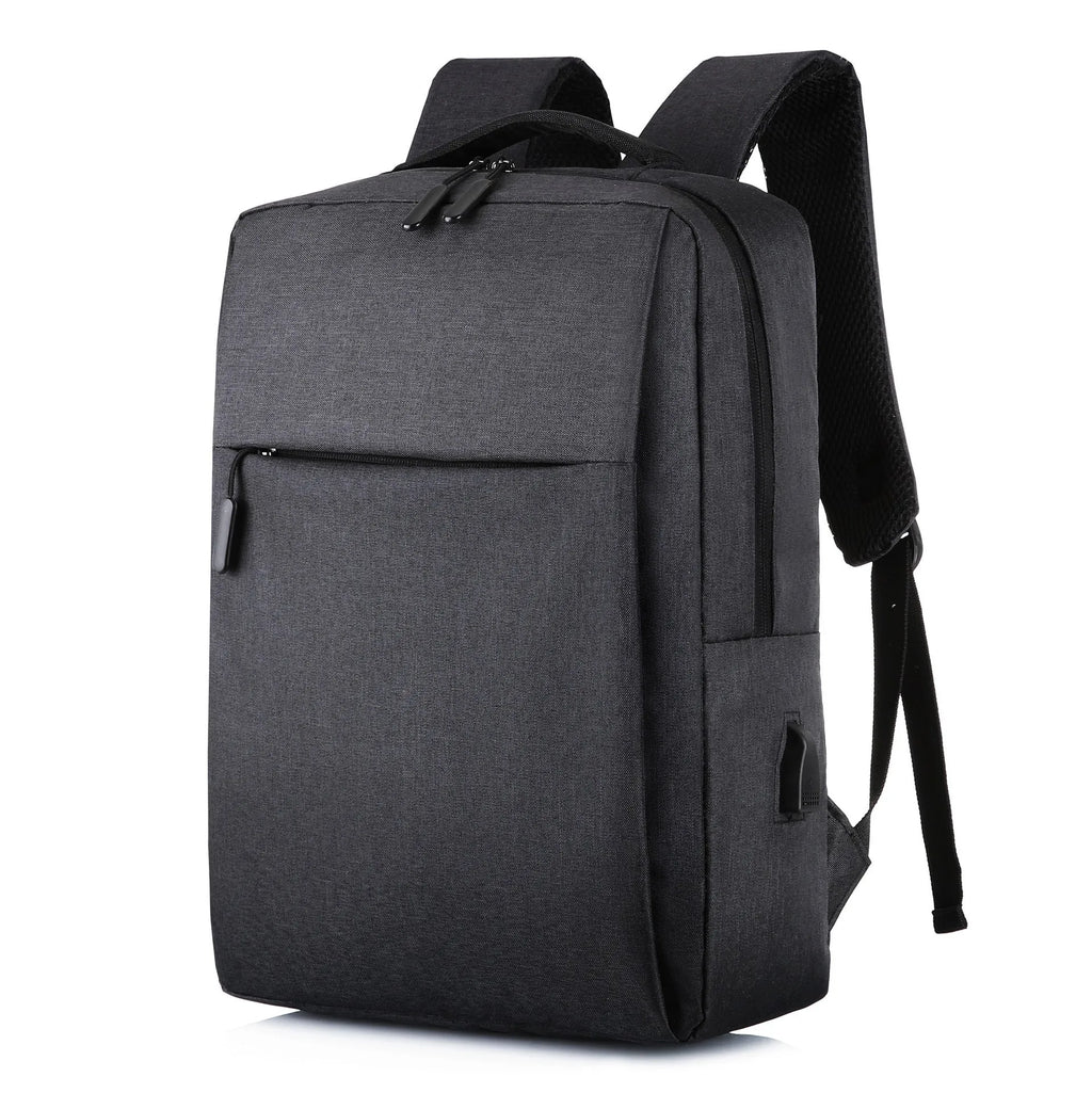 Large black sports backpack with multiple compartments, curved shoulder straps and USB charging port on side