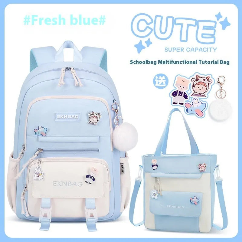 Waterproof Oxford cloth school backpack for girls with curved shoulder straps in six colour options
