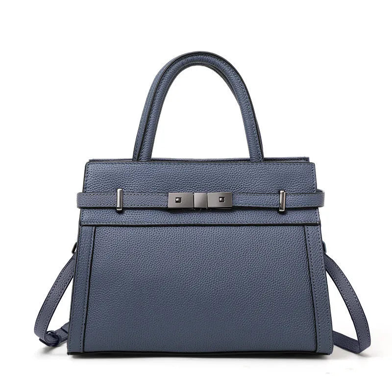 Women's genuine leather crossbody clamshell bag in horizontal square shape with multiple internal compartments
