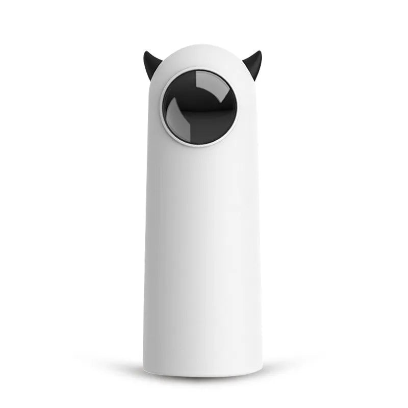 White electric automatic infrared cat teaser toy with USB charging on a minimalist background