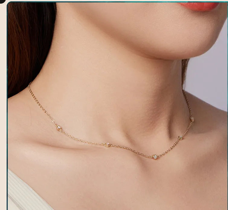 925 silver moissanite clavicle necklace, electroplated, silver or gold colour, 41-50cm chain, with certificate