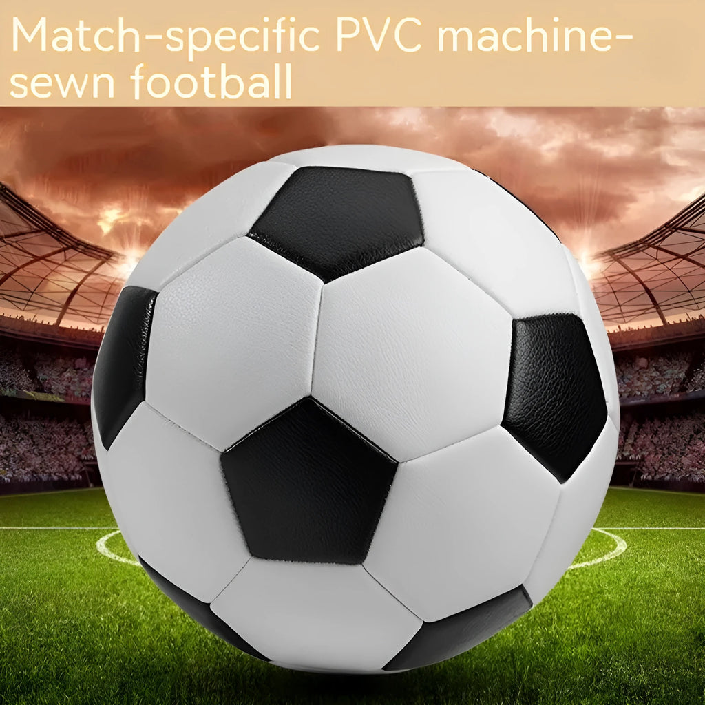 PVC machine-seam football for training and matches in sizes 3, 4, and 5 in various colour designs.