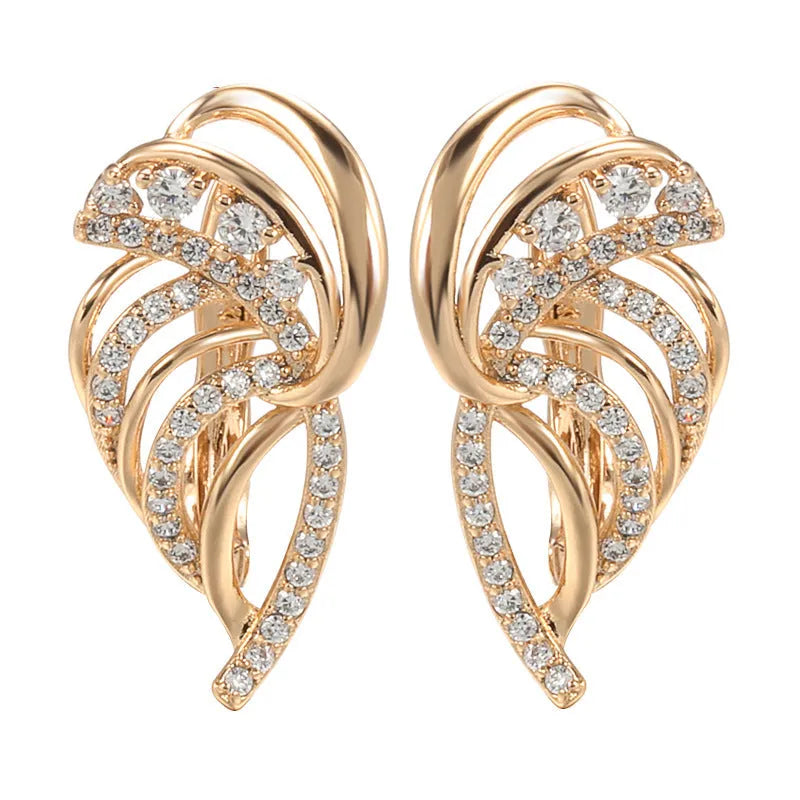 Women's gold-plated copper clip earrings with geometric wings design and zircon inlay in H0195 colour