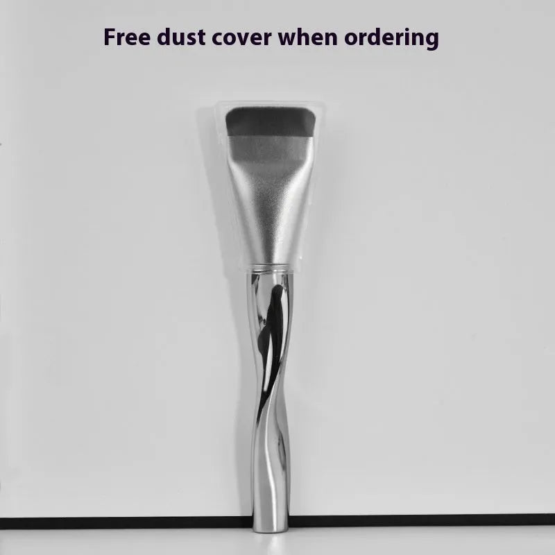 Spiral powder foundation brush with black handle and spiral-shaped bristles for makeup application