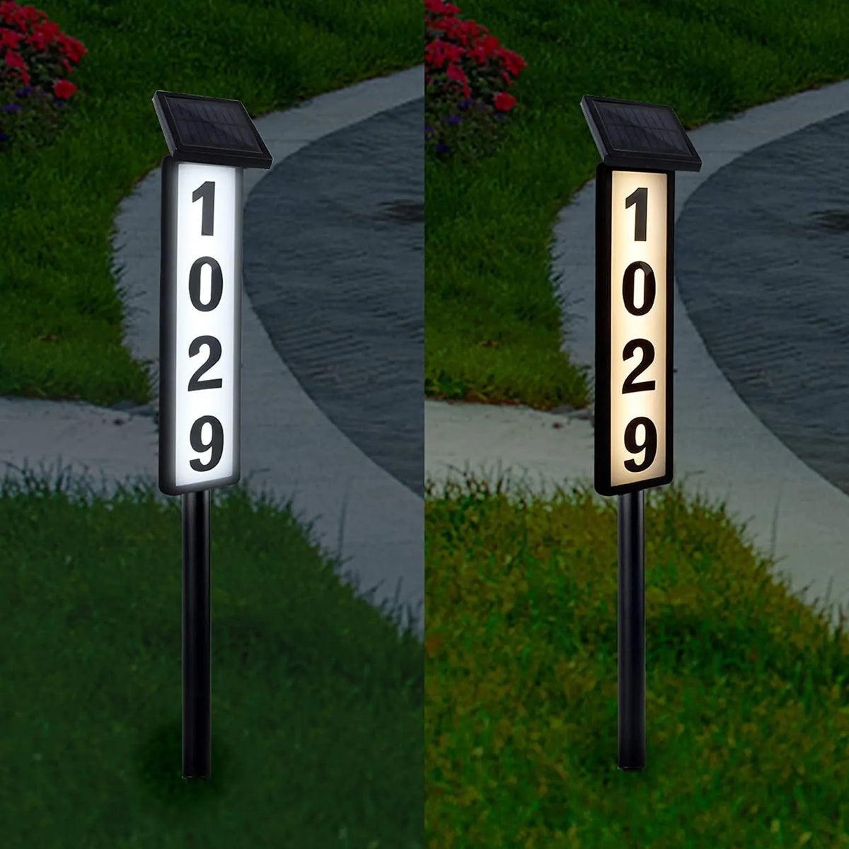 Solar powered doorplate light and lawn lamp, LED, plastic, 120x120x900mm, outdoor use