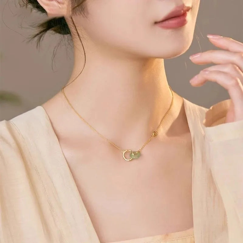 Sterling silver bamboo joint peace buckle necklace with O-ring chain and pearl detail